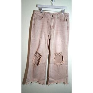 Stylish Tan Distressed Straight Leg Pants